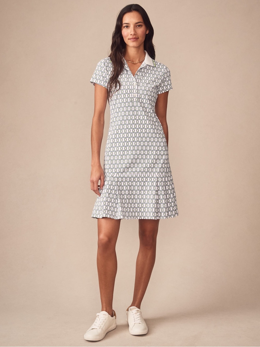 J. McLaughlin White Blue Green Signet Lock Dorte Dress